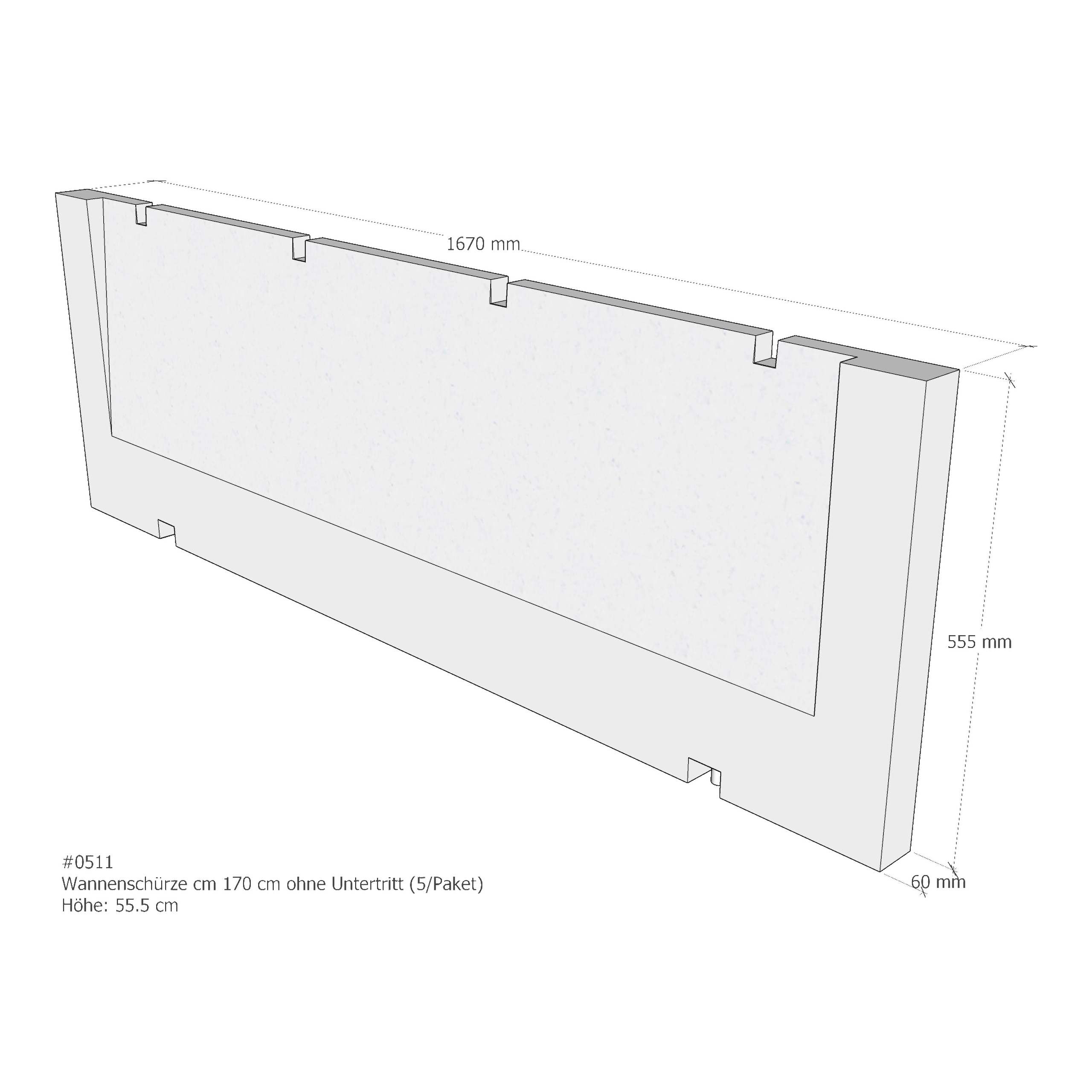 LDG Frontschürze für Badewanne, ohne Untertritt „Frontschürze“ 167 × 3 cm