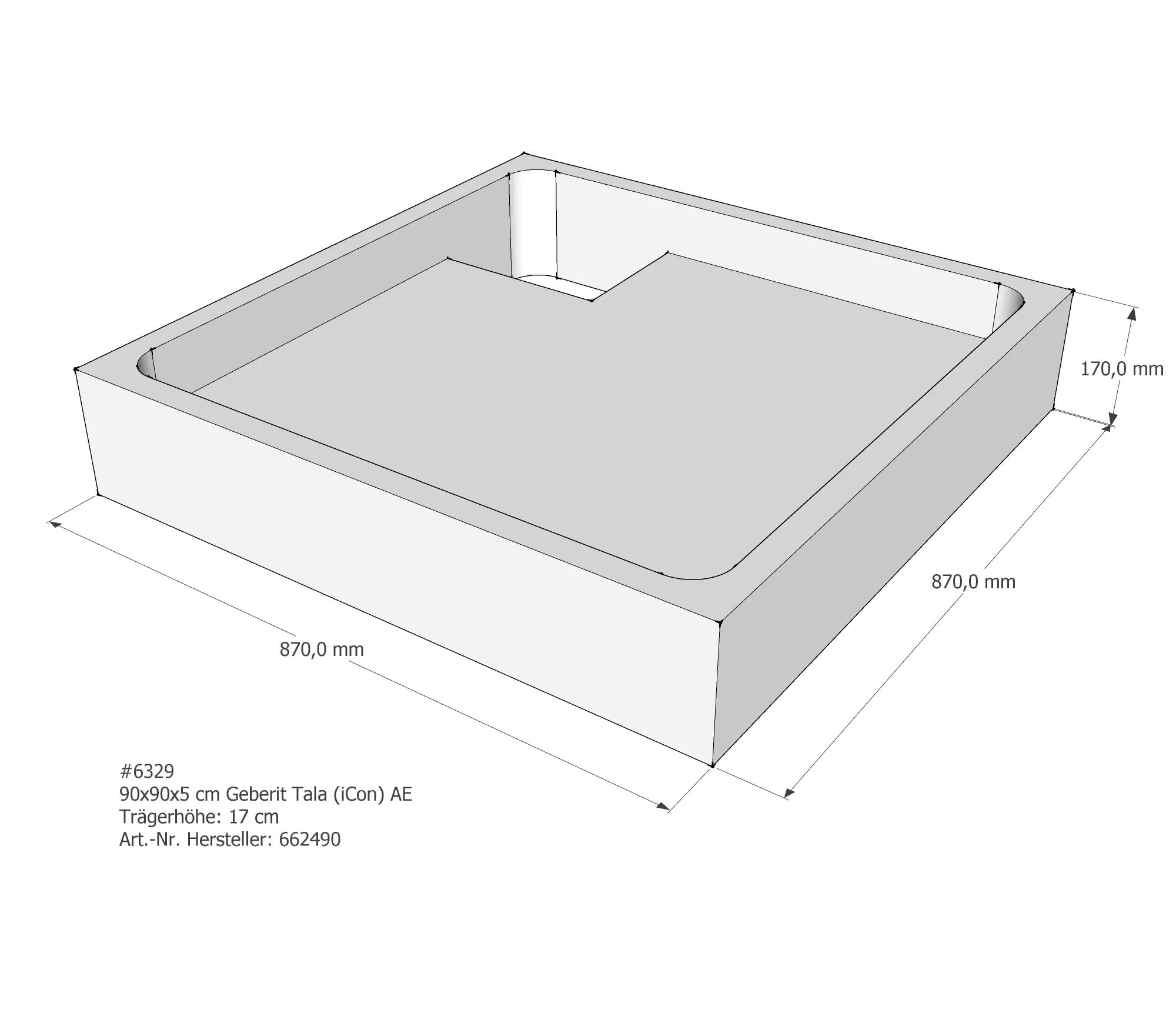 Duschwannenträger passend für Geberit Tala (iCon T50) 90 × 90 × 5 cm