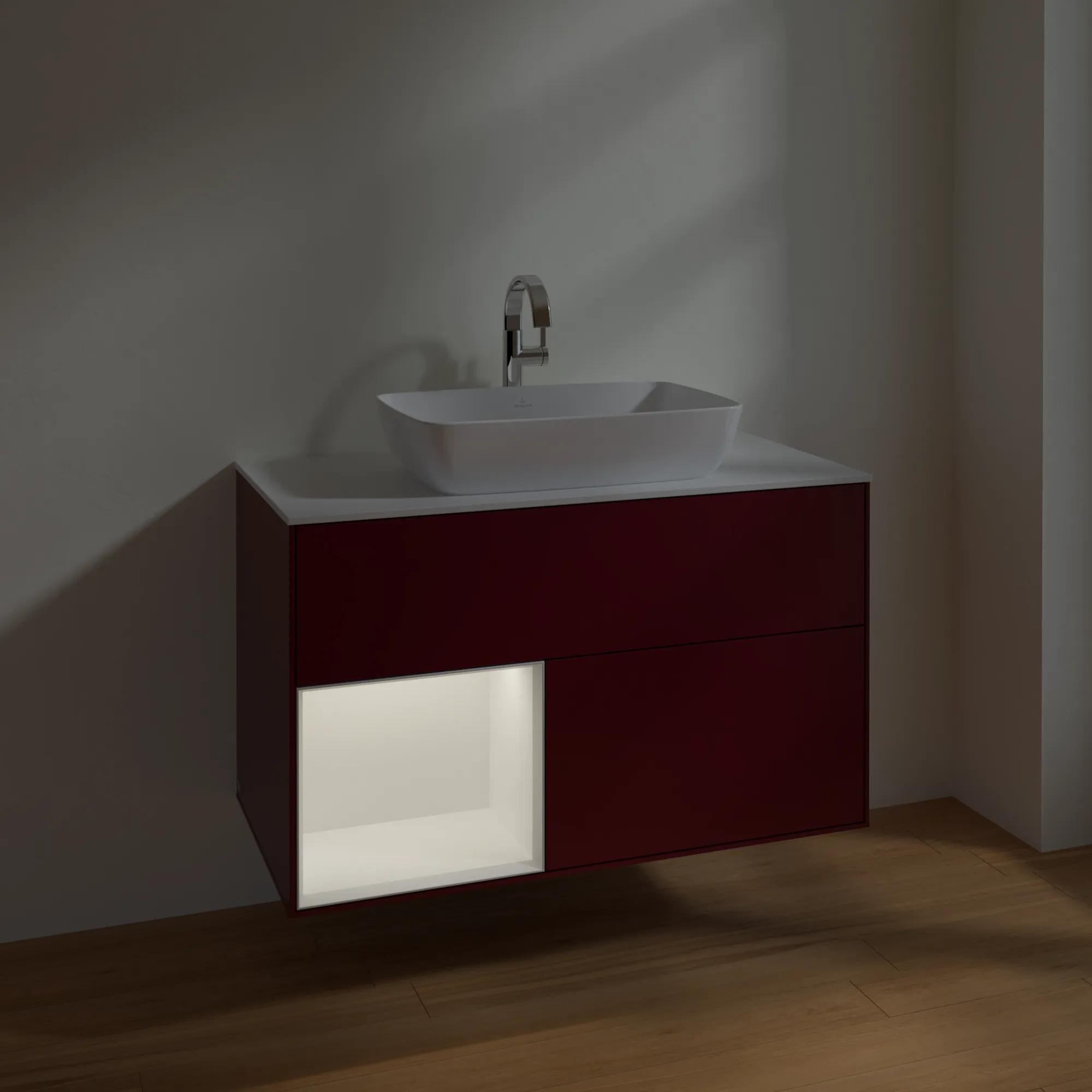 Villeroy & Boch Waschtischunterschrank „Finion“ für Schrankwaschtisch 1000 × 603 × 501 mm Peony Matt Lacquer, für Becken mittig, mit Hahnlochbohrung