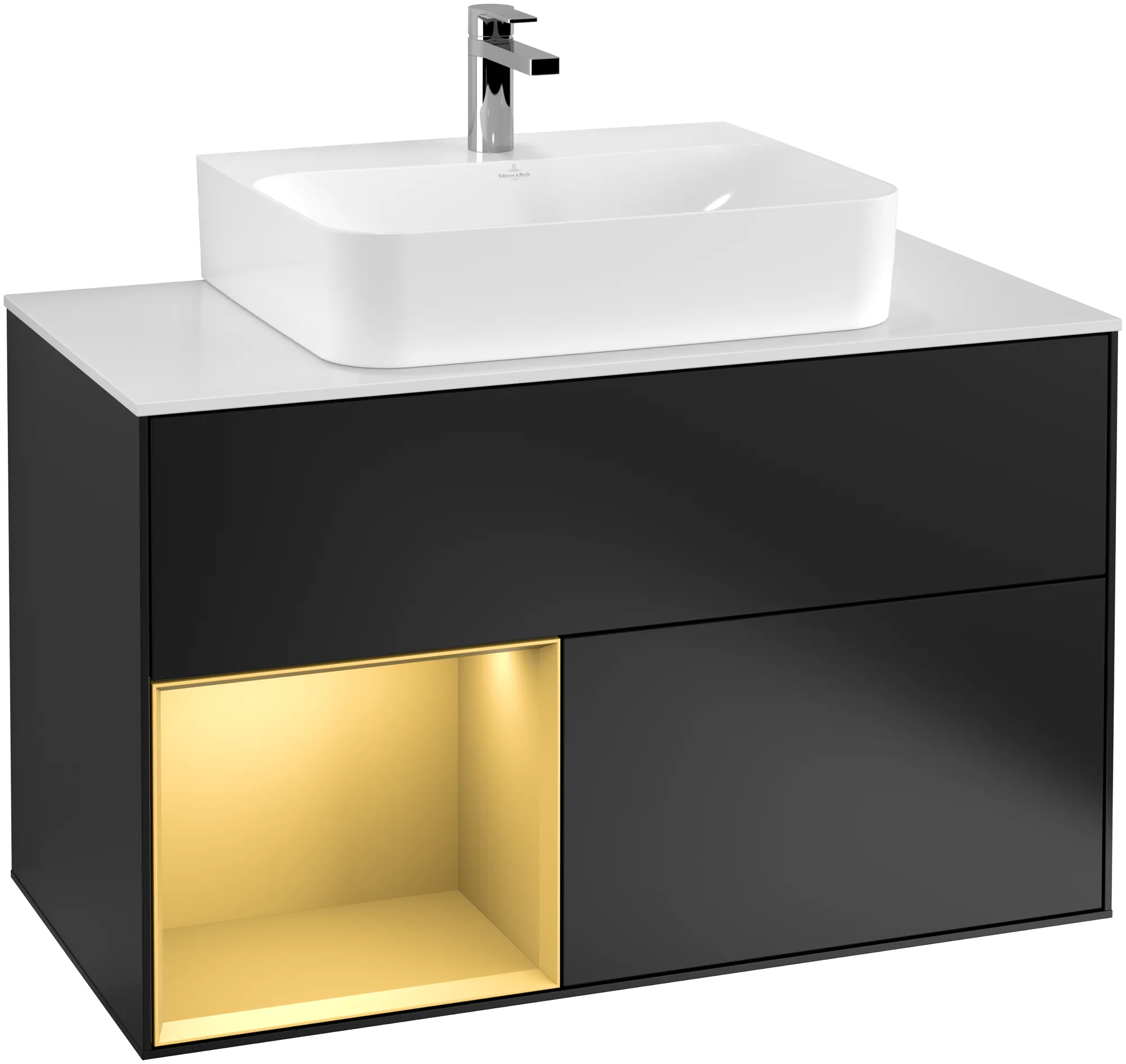 Villeroy & Boch Waschbeckenunterschrank Finion G11, 1000x603x501 mm, Black Matt Lacquer / Gold Matt Lacquer, mit Beleuchtung und SoftClosing Villeroy & Boch Waschbeckenunterschrank Finion G11, 1000x603x501 mm, Black Matt Lacquer / Gold Matt Lacquer, mit Beleuchtung und SoftClosing