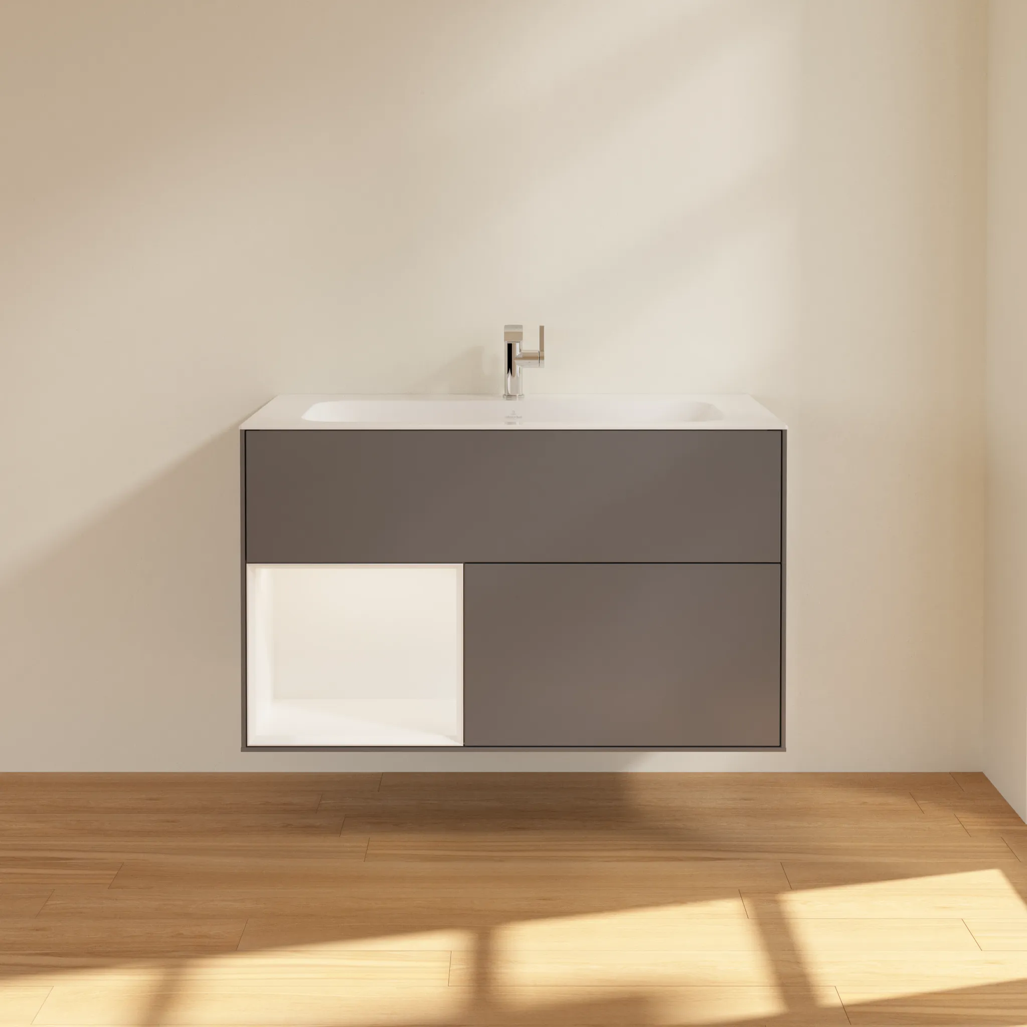 Villeroy & Boch Waschbeckenunterschrank Finion F03, Anthracite Matt Lacquer, 996x591x498 mm, mit Beleuchtung und Push-to-open Funktion Villeroy & Boch Waschbeckenunterschrank Finion F03, Anthracite Matt Lacquer, 996x591x498 mm, mit Beleuchtung und Push-to-open Funktion