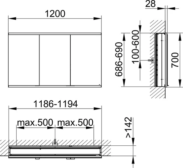 KEUCO Wandeinbau Spiegelschrank 3-türig „Royal Modular 2.0“ in Silber (eloxiert), Unterputz, mit Beleuchtung, mit Steckdose 1200 × 700 × 160 mm KEUCO Wandeinbau Spiegelschrank 3-türig „Royal Modular 2.0“ in Silber (eloxiert), Unterputz, mit Beleuchtung, mit Steckdose 1200 × 700 × 160 mm