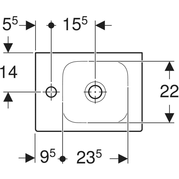Wandwaschtisch „iCon XS“, rechteckig, Hahnlochposition links 38 × 28 cm in weiß alpin