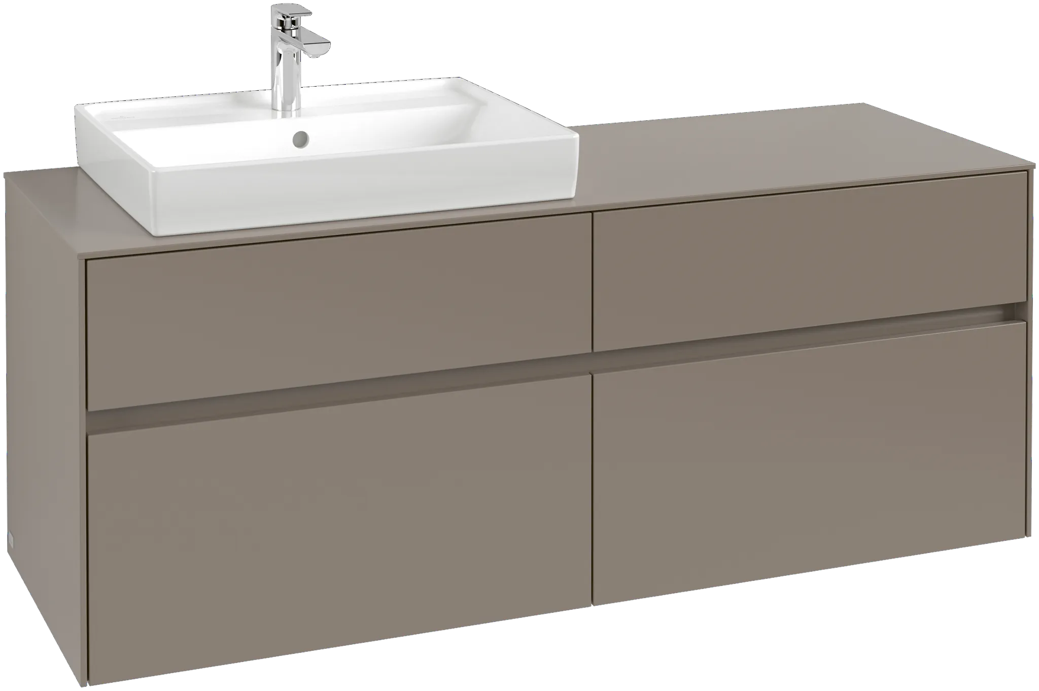 Villeroy & Boch Waschtischunterschrank „Collaro“ 1400 × 548 × 500 mm Cashmere Grey, mit Beleuchtung, für Becken links