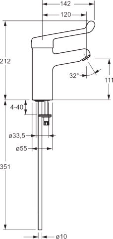 HA Einhebelmischer Waschtischbatterie HANSAMEDIPRO 0171 Kupferrohr Bedienungshebel lang Ausladung 120 mm DN15 Chrom