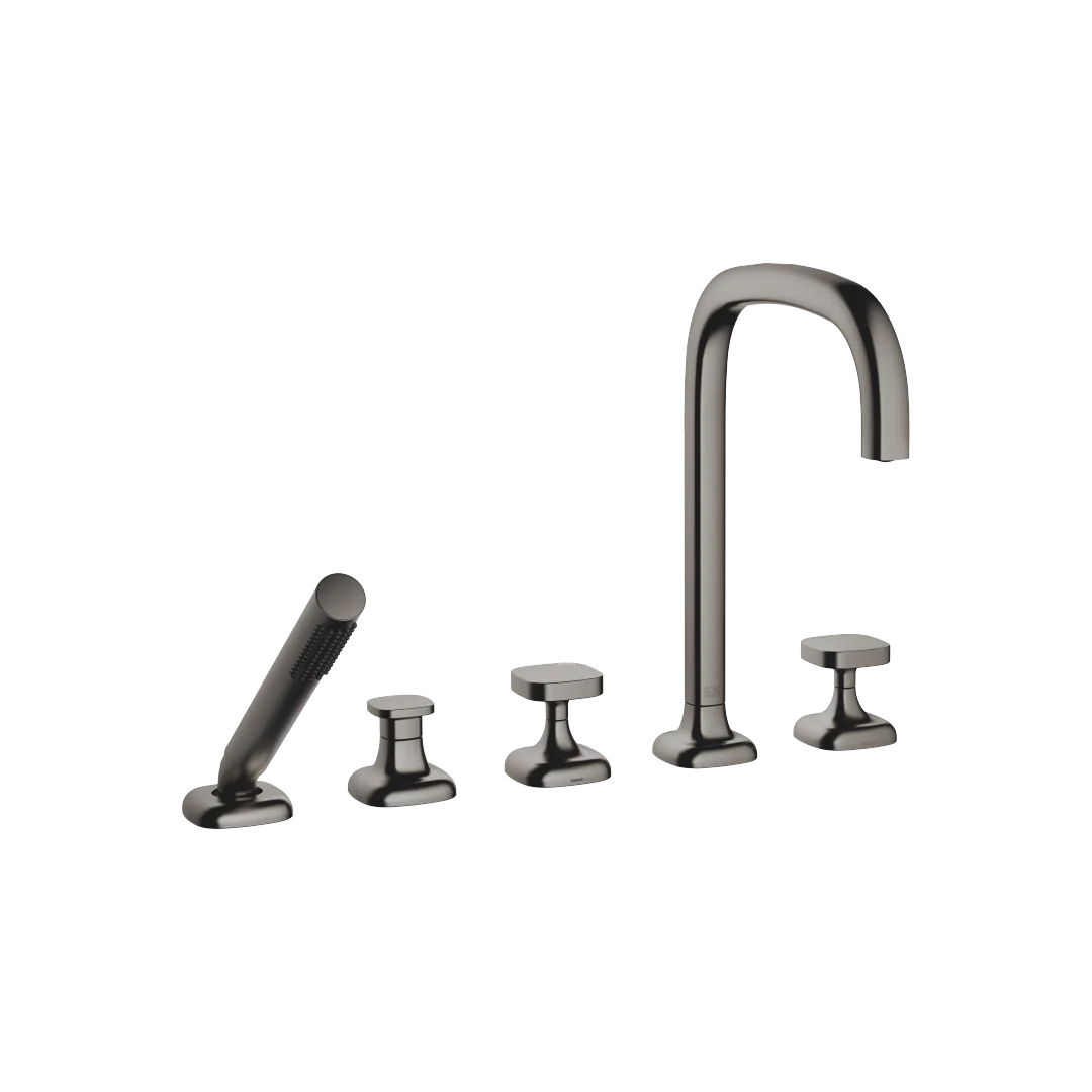 Dornbracht COYA Wannen-Fünflochbatterie, Dark Platinum, Ausladung 220 mm, Armaturenhöhe 312 mm, Bohrungsdurchmesser 32 mm Dornbracht COYA Wannen-Fünflochbatterie, Dark Platinum, Ausladung 220 mm, Armaturenhöhe 312 mm, Bohrungsdurchmesser 32 mm