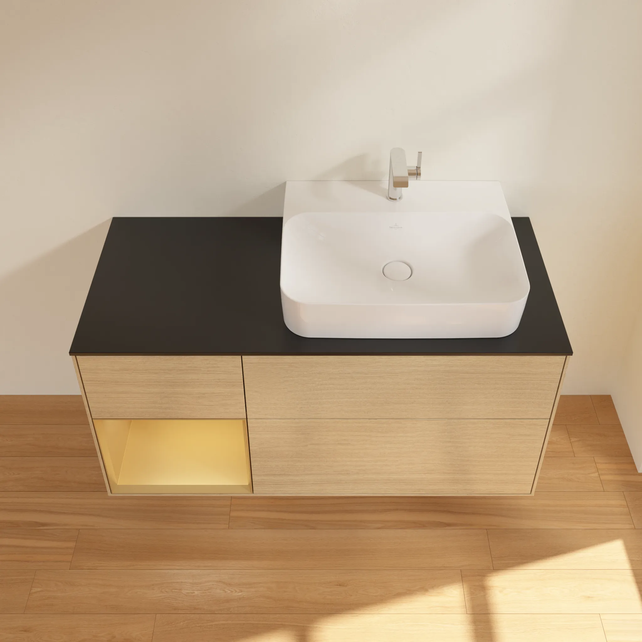 Villeroy & Boch Waschtischunterschrank „Finion“ für Schrankwaschtisch 1200 × 603 × 501 mm Oak Veneer, für Becken rechts Villeroy & Boch Waschtischunterschrank „Finion“ für Schrankwaschtisch 1200 × 603 × 501 mm Oak Veneer, für Becken rechts