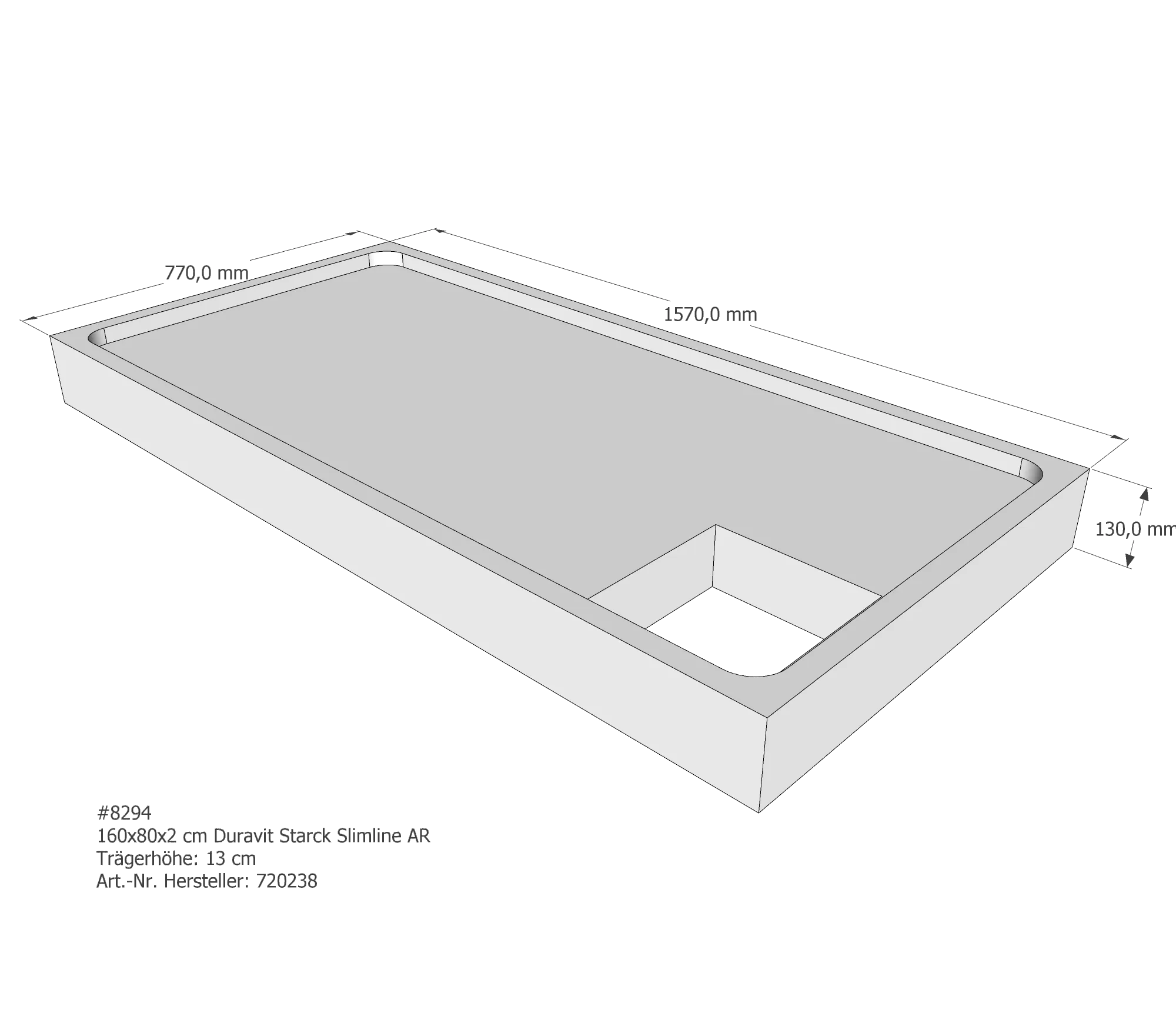 Duschwannenträger für Duravit Starck Slimline 160 × 80 × 2 cm