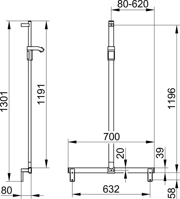 KEUCO AXESS Duschhandlauf mit Brausestange 700/1300 mm silber-eloxiert KEUCO AXESS Duschhandlauf mit Brausestange 700/1300 mm silber-eloxiert