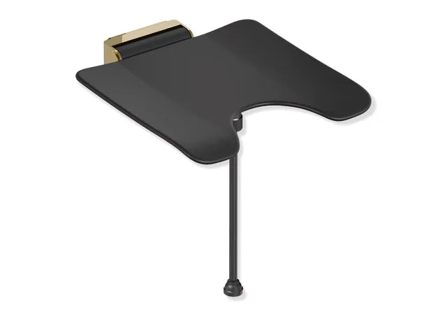 Klappsitz, System 900, Wandkonsole aus Edst., PVD, Sitzf. aus strukturiertem Kst. mit Hygieneausschnitt, schwarz, Sitzf. 450 mm breit, 450 mm tief, mit Bodenstütze für Sitzhöhe 450-500 mm, PVD, in Farbe CK (Messing glänzend) Klappsitz, System 900, Wandkonsole aus Edst., PVD, Sitzf. aus strukturiertem Kst. mit Hygieneausschnitt, schwarz, Sitzf. 450 mm breit, 450 mm tief, mit Bodenstütze für Sitzhöhe 450-500 mm, PVD, in Farbe CK (Messing glänzend)
