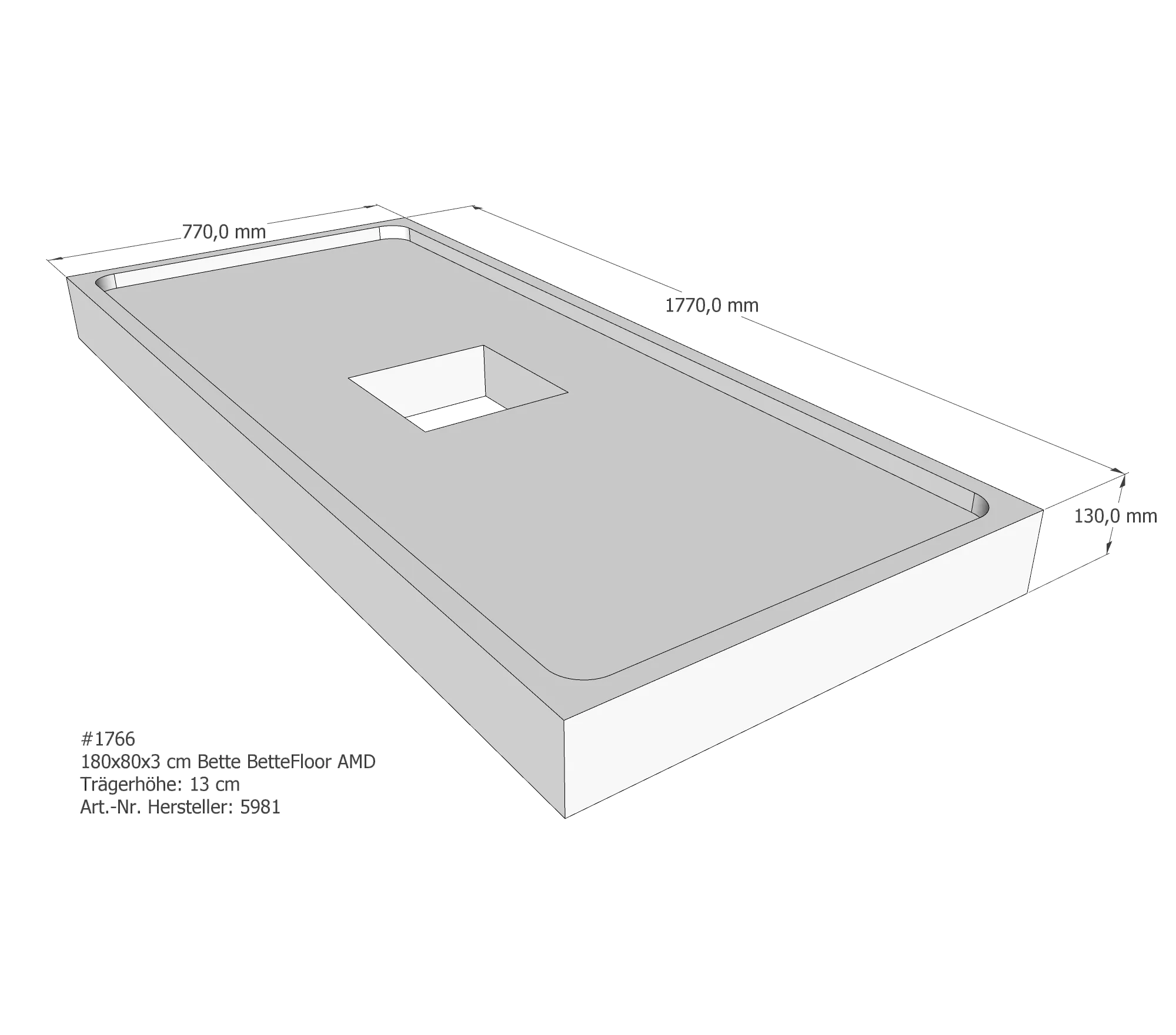 Duschwannenträger für Bette Floor 180 × 80 × 3 cm