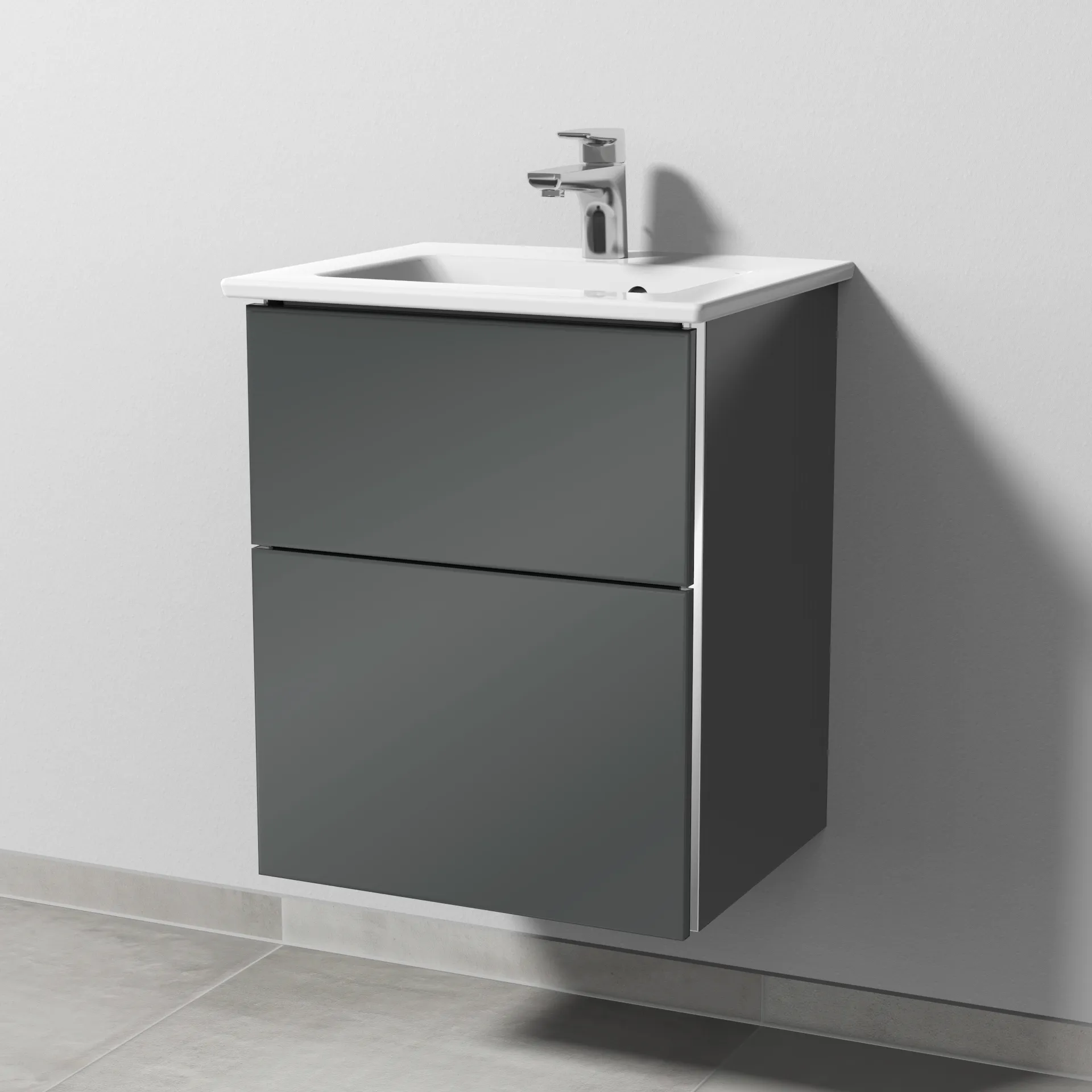 Sanipa Waschtischunterschrank „3way“ 465 × 591 × 401 mm in Anthrazit (glanz), Becken mittig Sanipa Waschtischunterschrank „3way“ 465 × 591 × 401 mm in Anthrazit (glanz), Becken mittig
