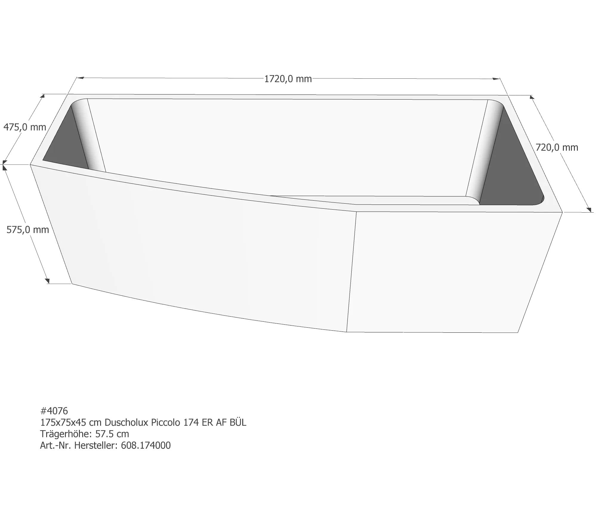 Badewannenträger für Duscholux Piccolo 174 175 × 75 × 45 cm
