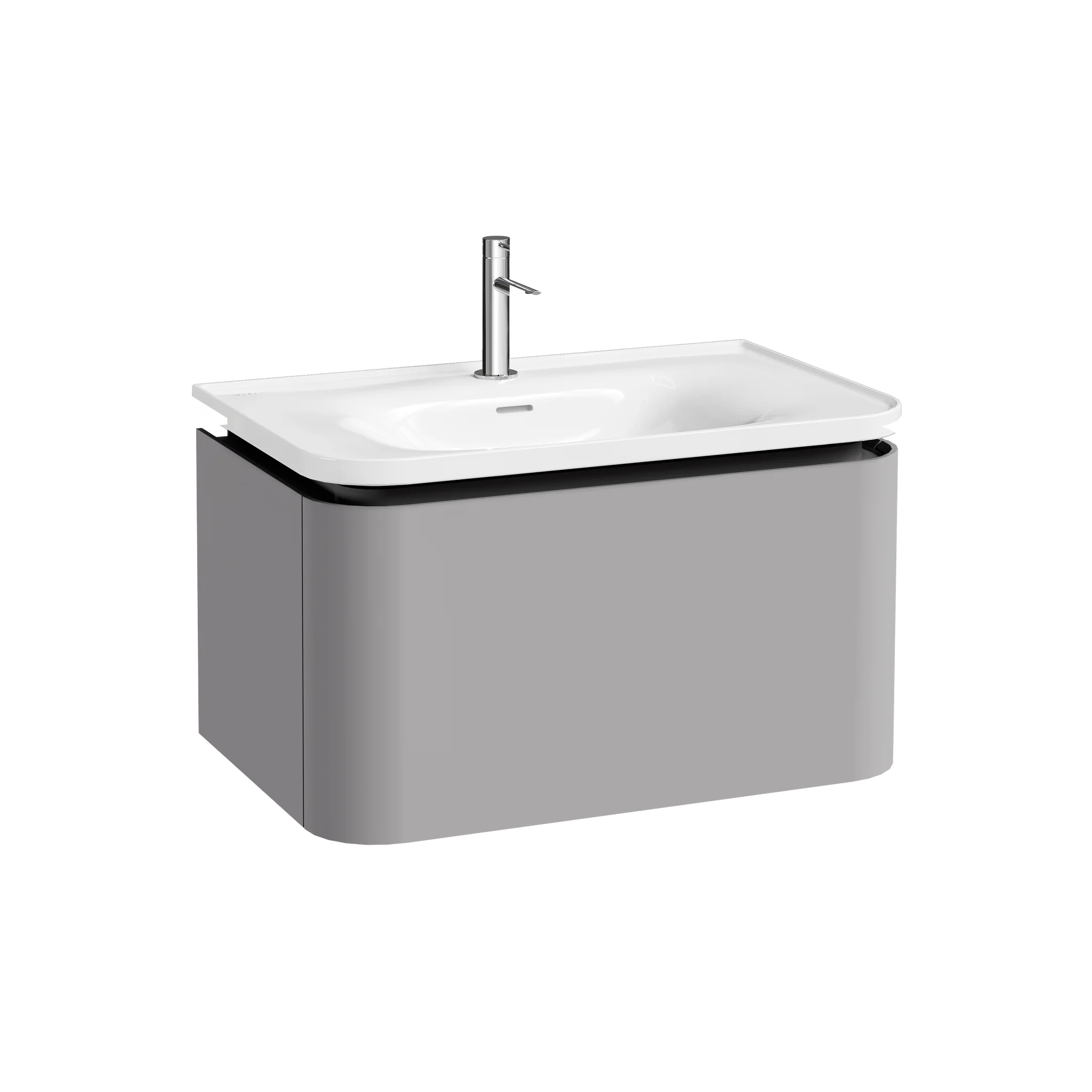 VitrA Glora Möbelwaschtisch-Set 80x53 cm, LED Ambientebeleuchtung warmweiß Hochglanz + Hellgrau Matt, 1 Vollauszug Push-Open + Softclose