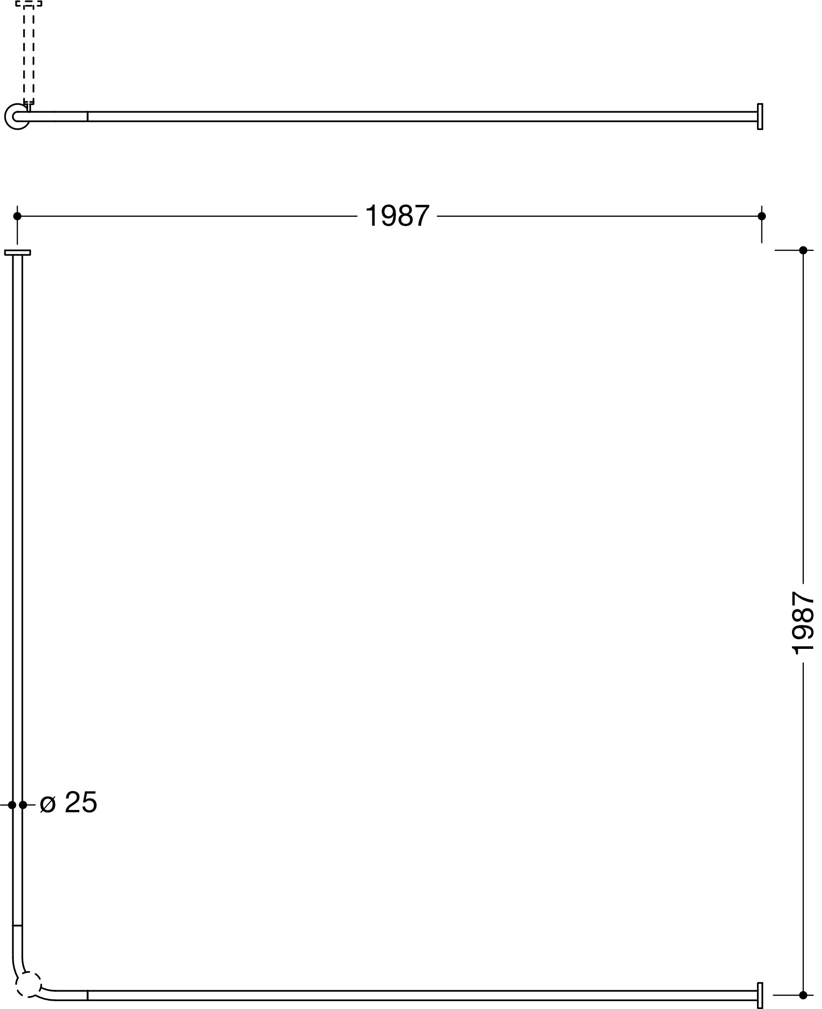 VH-Stange, d:25,A1/A2=1987, 40 Ringe, chrom