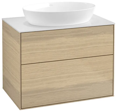 Villeroy & Boch Finion Waschbeckenunterschrank F99, 800 x 603 x 501 mm, Oak Veneer / Glass White Matt Villeroy & Boch Finion Waschbeckenunterschrank F99, 800 x 603 x 501 mm, Oak Veneer / Glass White Matt