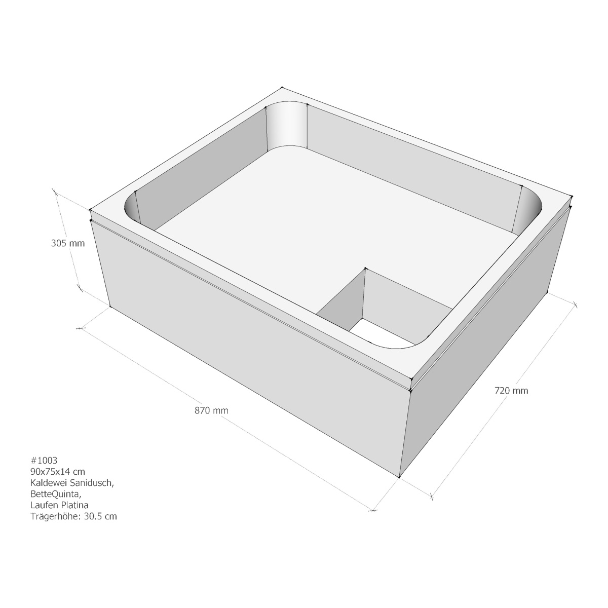 Set Duschwanne Kaldewei Sanidusch 75 × 90 cm mit Träger und Sanit-Ablauf in weiß