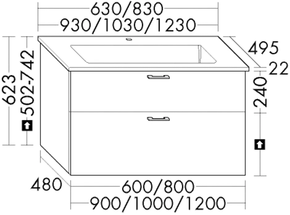 burgbad Badmöbelset „Sys30“ 83 × 62,3 × 49,5 cm Griff, Schwarz Matt (170 / 330 mm), in Salbeigrau Hochglanz