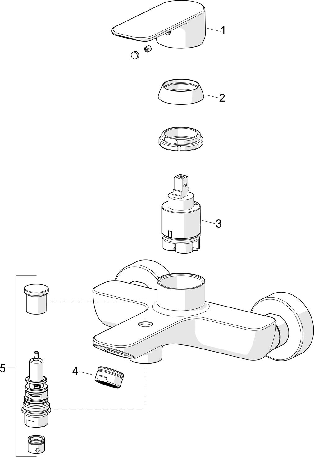 EHM Wannenfüll- und Brausebatterie BASIC 5544 Ausladung 165 mm DN15 Chrom