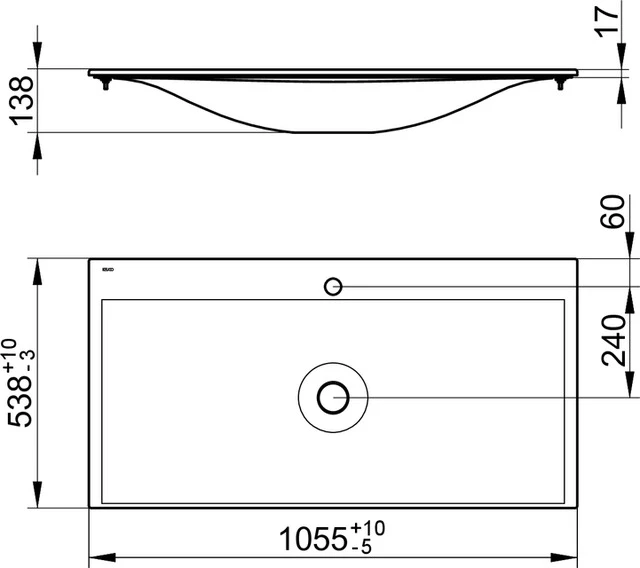 Edition 11 31150311001 Keramik-Waschtisch Edition 11 mit 1-Loch Bohrung (35 mm) 1055 × 17 × 538 mm weiß