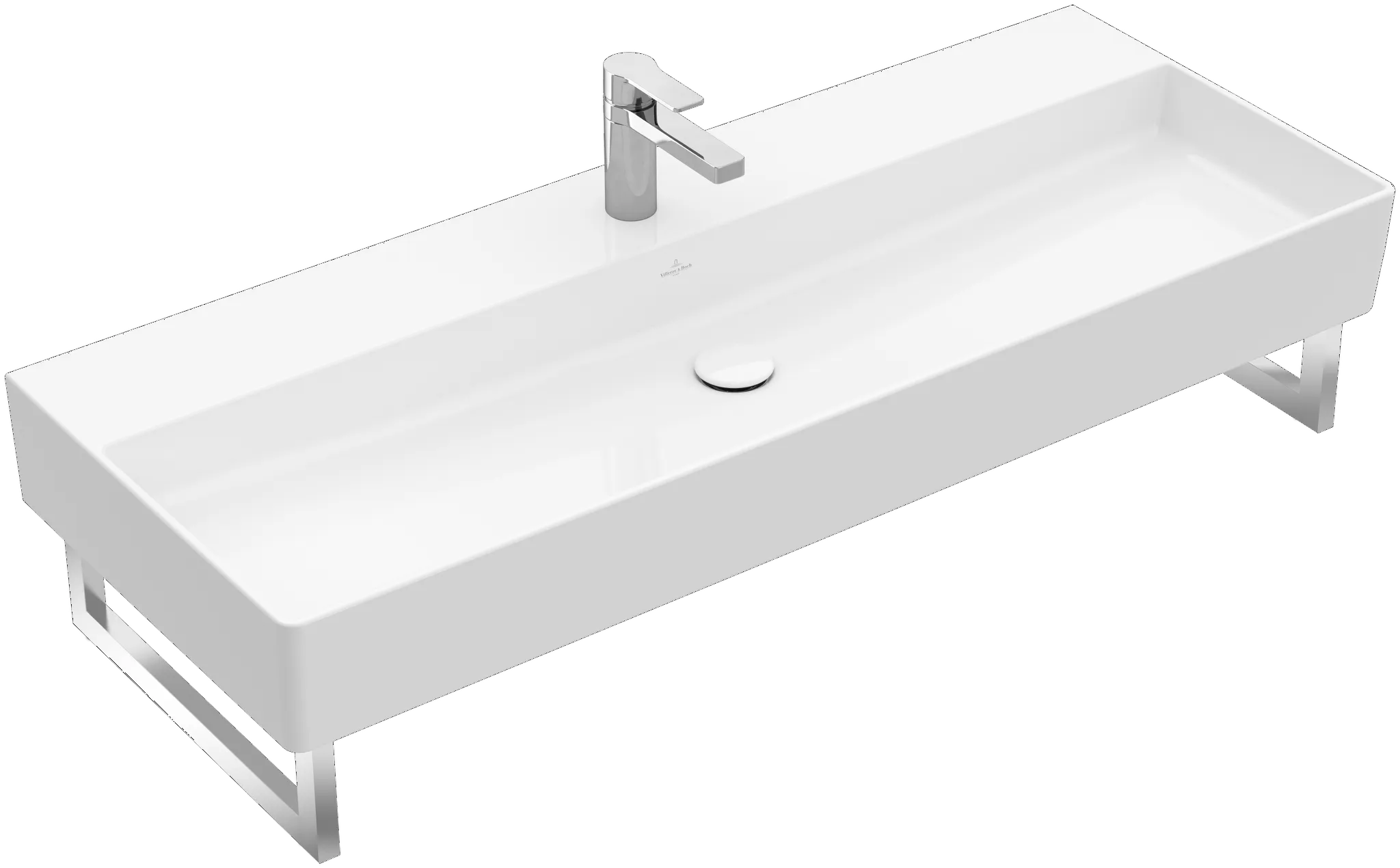 Villeroy & Boch Wandwaschtisch aus TitanCeram „Memento 2.0“ 1200 × 470 × 150 mm, mit Hahnlochbohrung, Hahnlochposition mittig in Weiß Alpin