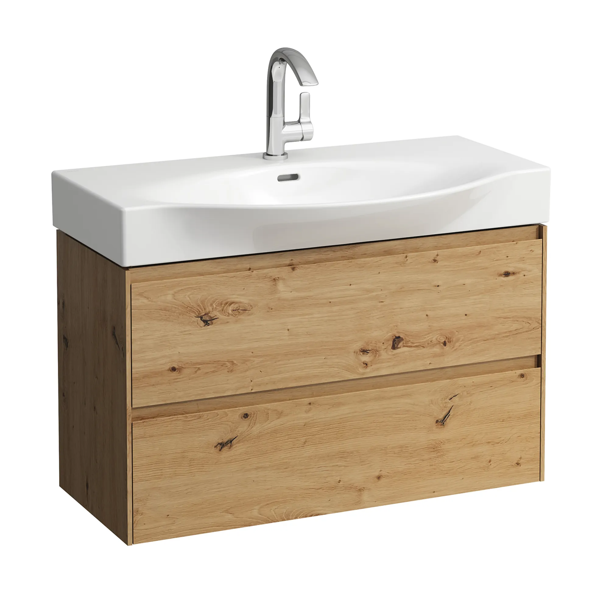 Waschtischunterbau LANI 368x882x515 mit 2 Schubladen integrierter Griffleiste Vollauszug und Soft-Close für Waschtisch PALACE H811702 weiß matt