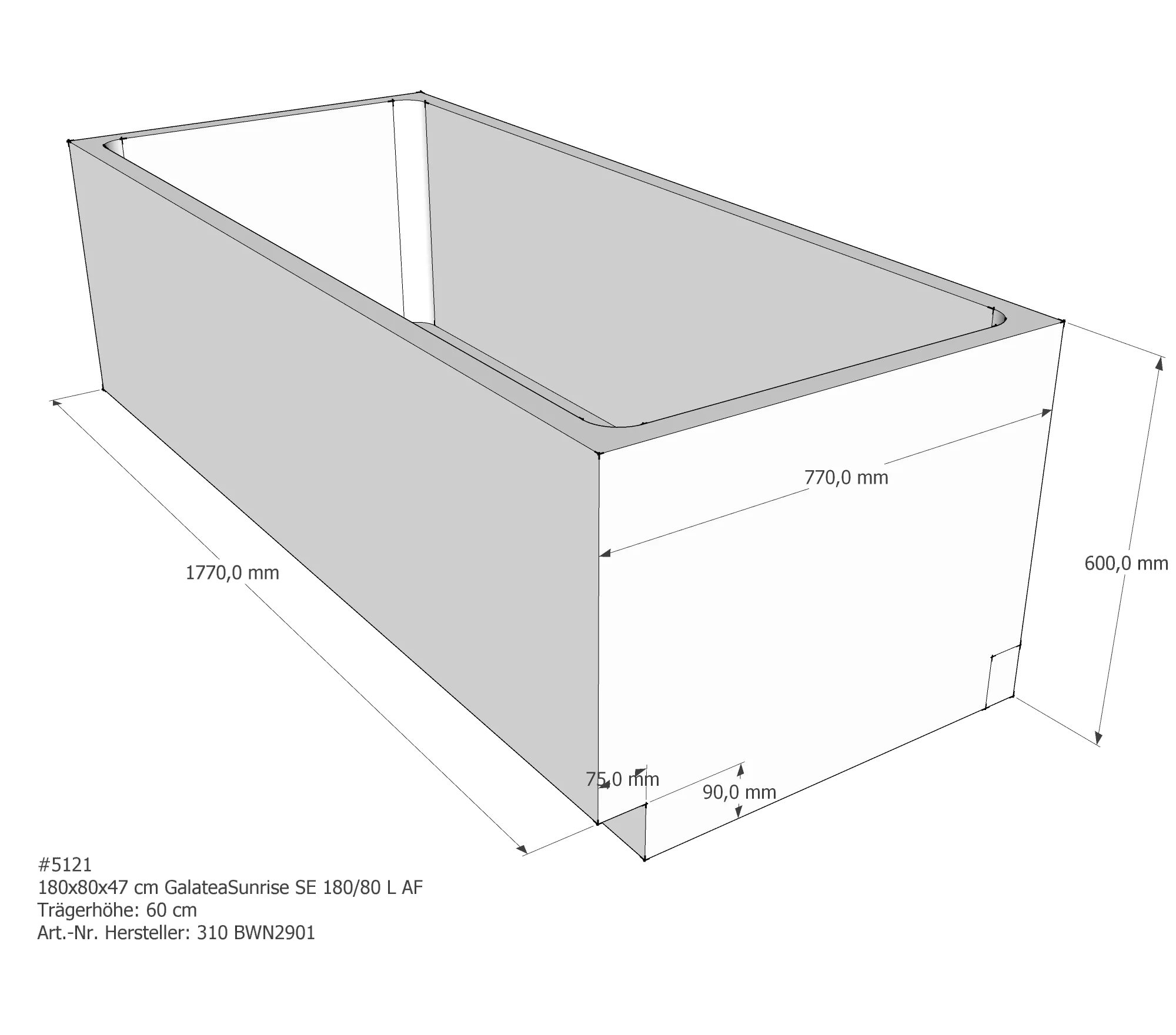 Badewannenträger passend für Galatea SE 180/80 L 180 × 80 × 47 cm