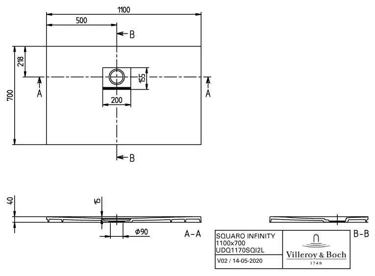 Villeroy & Boch rechteck Duschwanne „Squaro Infinity“ Eck-Einbau links gegen Wand 110 × 70 cm ohne Oberflächenbeschichtung, in Anthracite Villeroy & Boch rechteck Duschwanne „Squaro Infinity“ Eck-Einbau links gegen Wand 110 × 70 cm ohne Oberflächenbeschichtung, in Anthracite