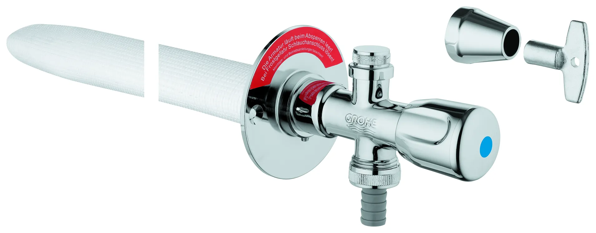 Außenwandventil Eurotec-Komplett 41212, DN 15, Einbautiefe größer gleich 260 mm, frostsicher, Steckschlüssel- und Sanitärgriff, Rückflussverhinderer Typ EB, eigensicher, chrom Außenwandventil Eurotec-Komplett 41212, DN 15, Einbautiefe größer gleich 260 mm, frostsicher, Steckschlüssel- und Sanitärgriff, Rückflussverhinderer Typ EB, eigensicher, chrom