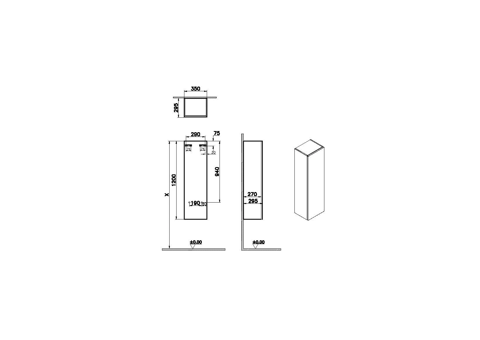 VitrA New Metropole Pure Halbhochschrank, 35 x 29,5 x 120 cm (BxTxH), Wandmontage, 1 Tür mit Softclose & Push-Open, Türanschluss links, 3 Glaseinlegeböden, Weißen Hochglanz