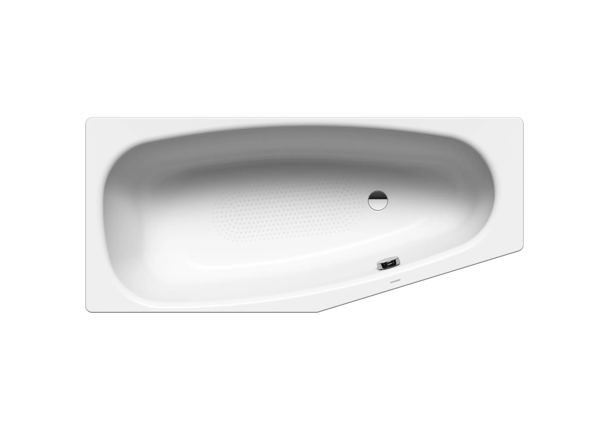 Kaldewei Badewanne „Mini“ trapez fünfeck 157 × 70 cm, ohne Grifflochbohrungen, rechts in alpinweiß