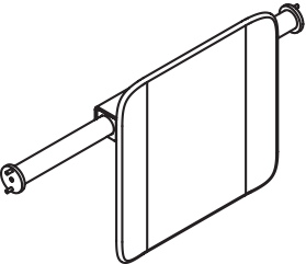 Rückenstütze des Systems 900, Anbindung aus Edelstahl, PVD, Lehne aus Kunststoff, schwarz, Achsmaß von 588 bis 688 mm bauseits verstellbar, T: 150 mm, Montage an Stützklappgriffen, Design (A) des Systems 900, in Farbe CK (messing glänzend)