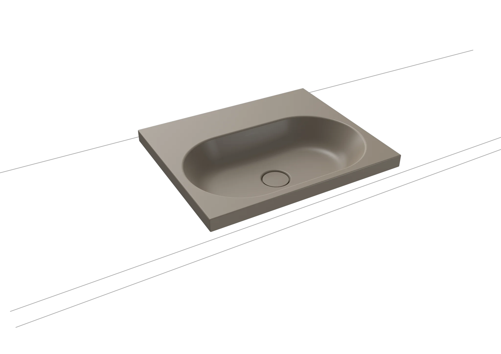 Kaldewei CENTRO Aufsatzwaschtisch, 600x500 mm, Randhöhe 40 mm, warm grey 60, Perl-Effekt, Antidröhn, ohne Überlauf