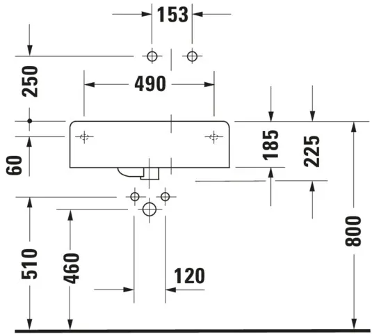 Wandwaschtisch „Scola“, mit Überlauf, Hahnlochposition mittig Wandwaschtisch „Scola“, mit Überlauf, Hahnlochposition mittig