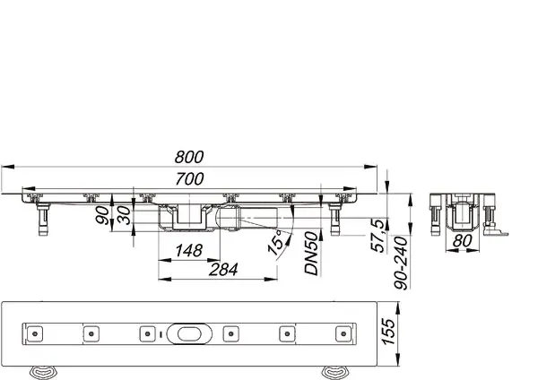 Duschrinne CeraLine PLAN F 700 mm, DN 50 Duschrinne CeraLine PLAN F 700 mm, DN 50