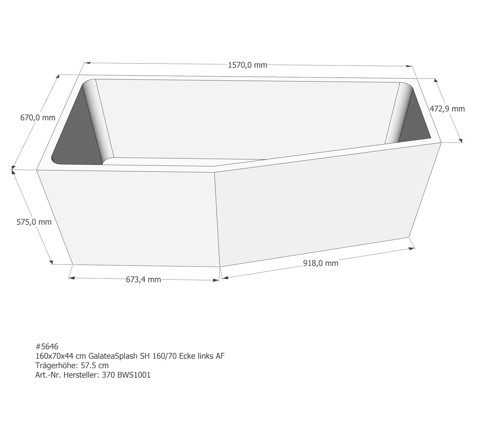Badewannenträger passend für Galatea SH 160/70 Ecke links 160 × 70 × 44 cm Badewannenträger passend für Galatea SH 160/70 Ecke links 160 × 70 × 44 cm