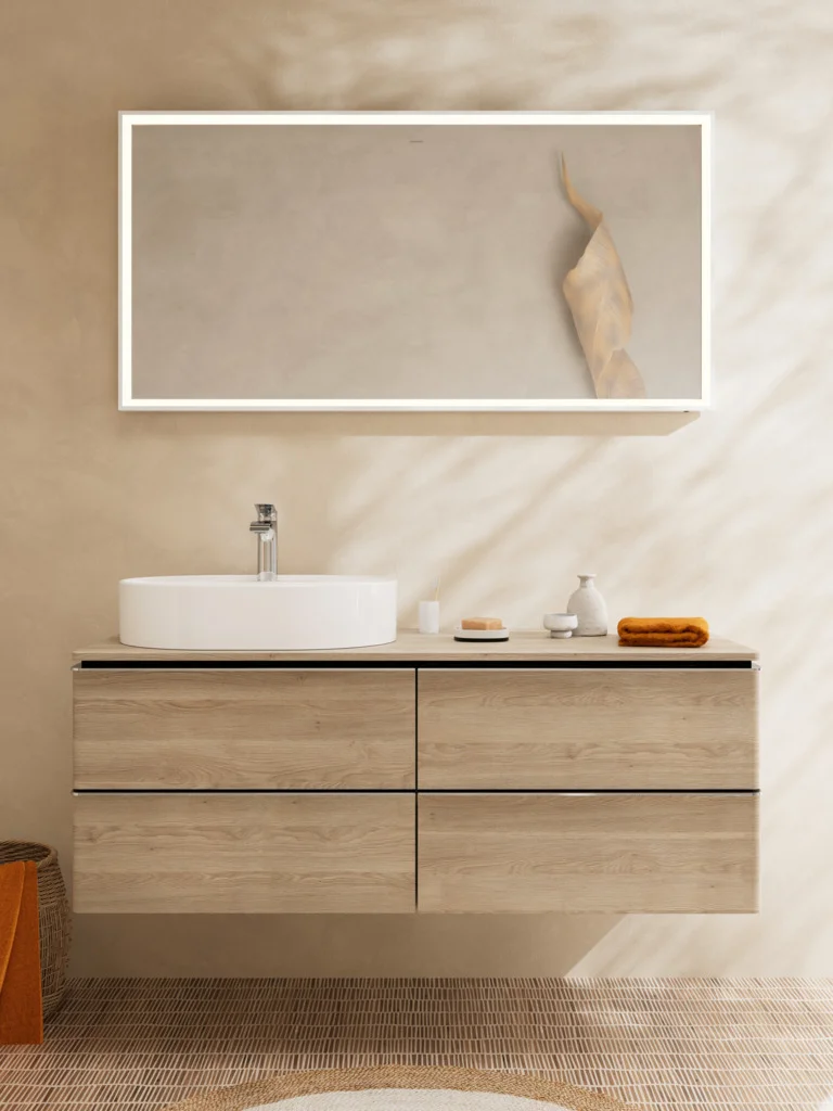 Hansgrohe Xarita E Spiegel 1400/700/50 mm, Mattweiß, LED-Beleuchtung mit Infrarotsensor, stufenlos dimmbar, AntiFog, Wandmontage