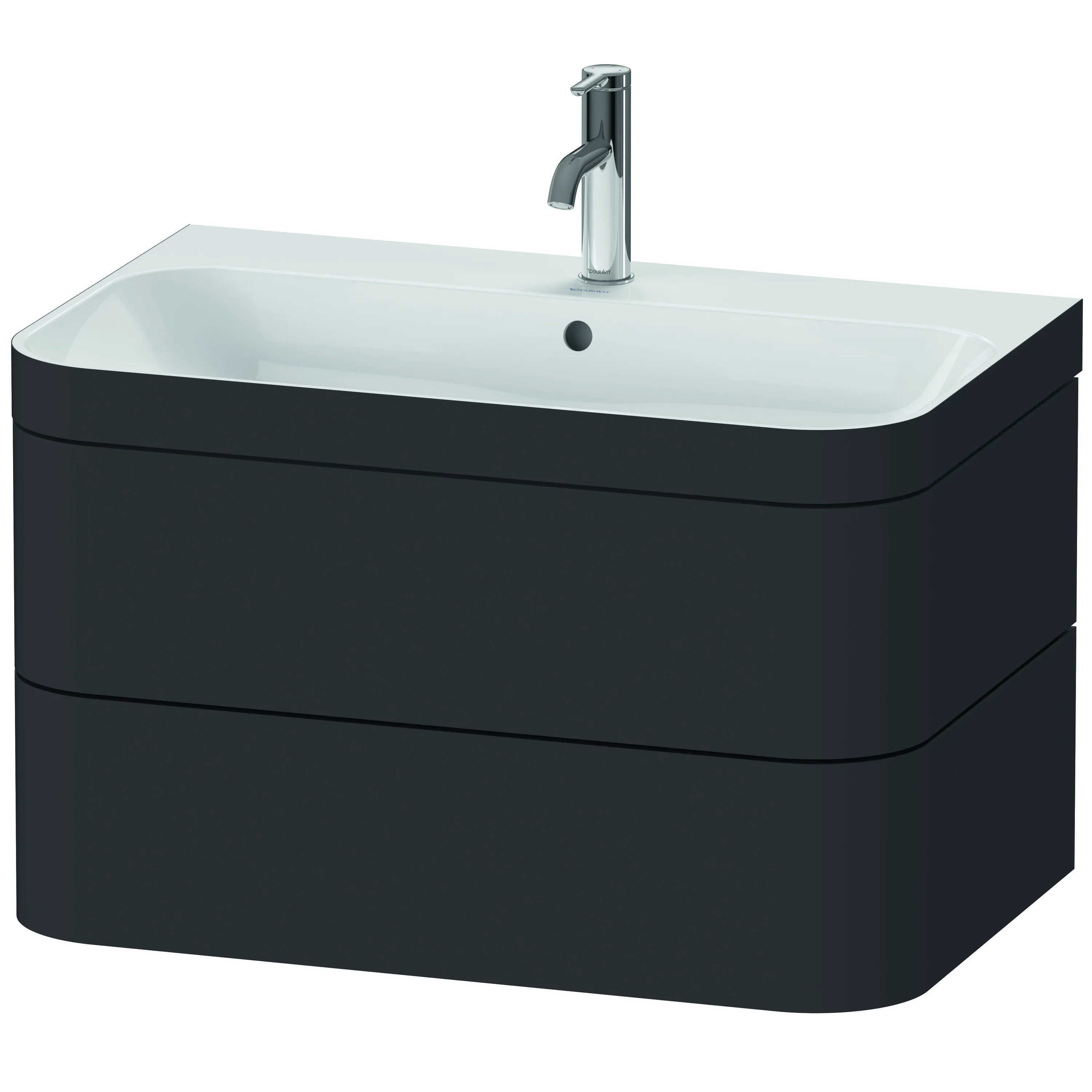 Duravit Waschtischunterschrank c-bonded Set wandhängend „Happy D.2 Plus“ 775 × 480 × 490 mm Graphit Supermatt, mit Hahnlochbohrung