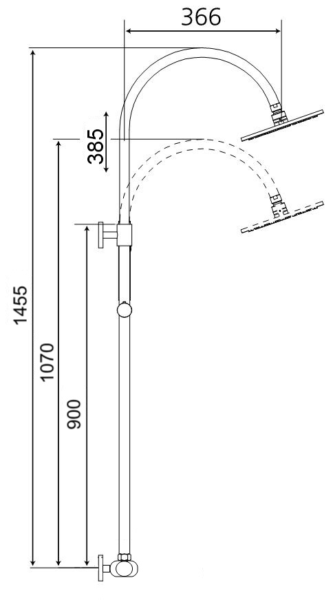 Standbrausegarnitur-Set AqvaShower bestehend aus: - Thermostat-Brause-Armatur 3/4" × 1/2″ Art. 054573950 - Standbrausegarnitur 3/4" - Brausebogen 180° - Kopfbrause 200 mm, rund - Stabhandbrause, rund - Metall-Brauseschlauch 1500mm × 1/2″ × 1/2″