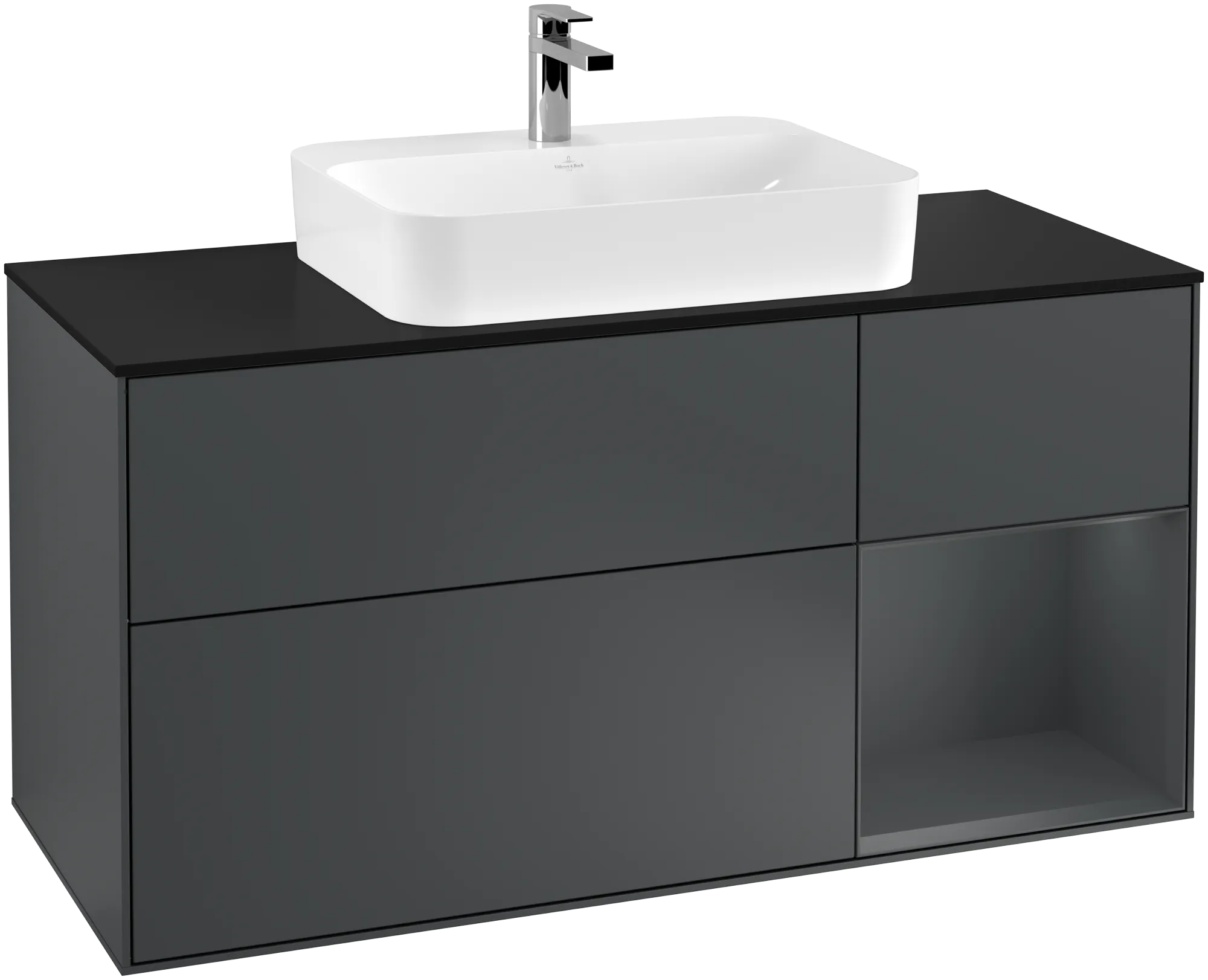 Villeroy & Boch Finion Waschbeckenunterschrank G42, 1200x603x501mm, Midnight Blue Matt Lacquer / Glass Black Matt