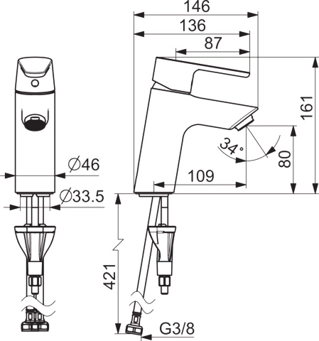 Einhand-Waschtischarmatur „Vantis“ Ausladung 109 mm in Chrom Einhand-Waschtischarmatur „Vantis“ Ausladung 109 mm in Chrom