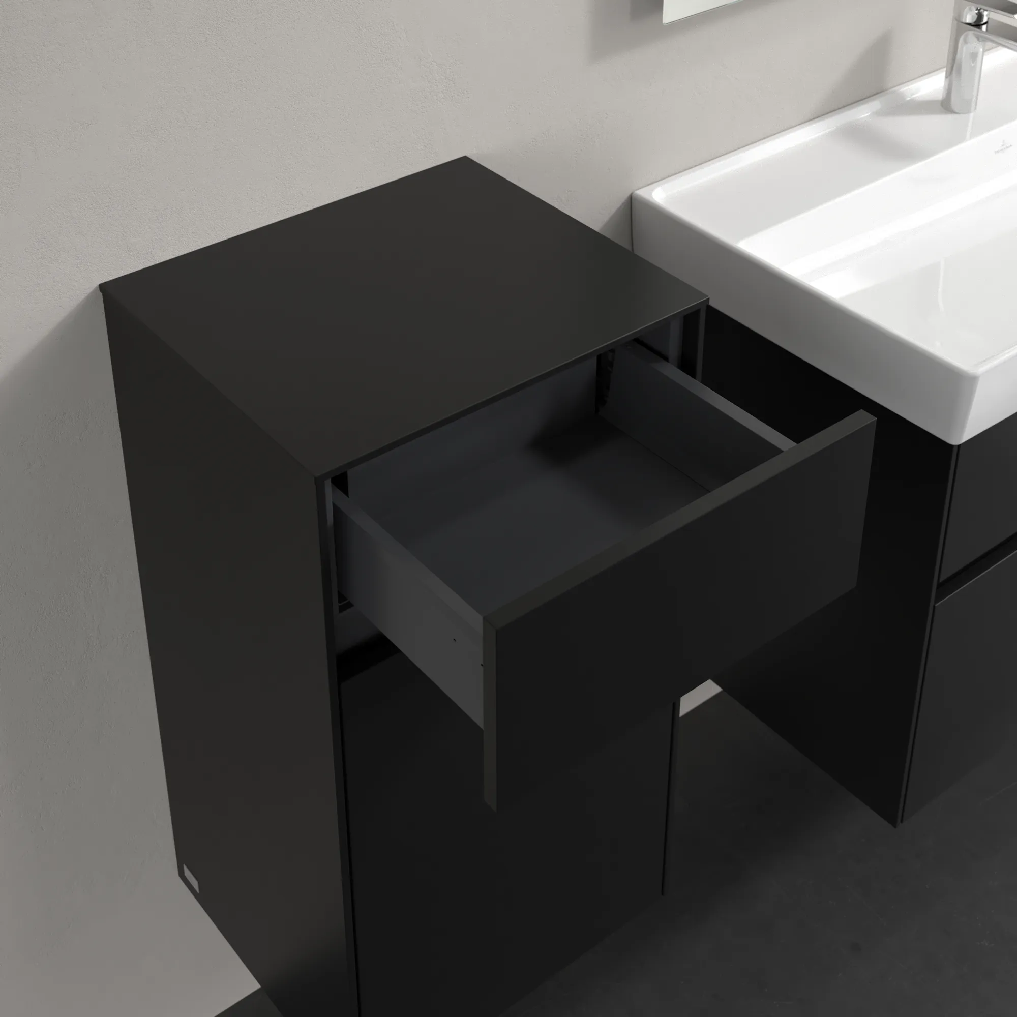 Villeroy & Boch Seitenschrank Collaro C03200, Volcano Black, 404x748x349 mm, 1 Tür, 1 Schublade mit SoftClosing, Wandmontage