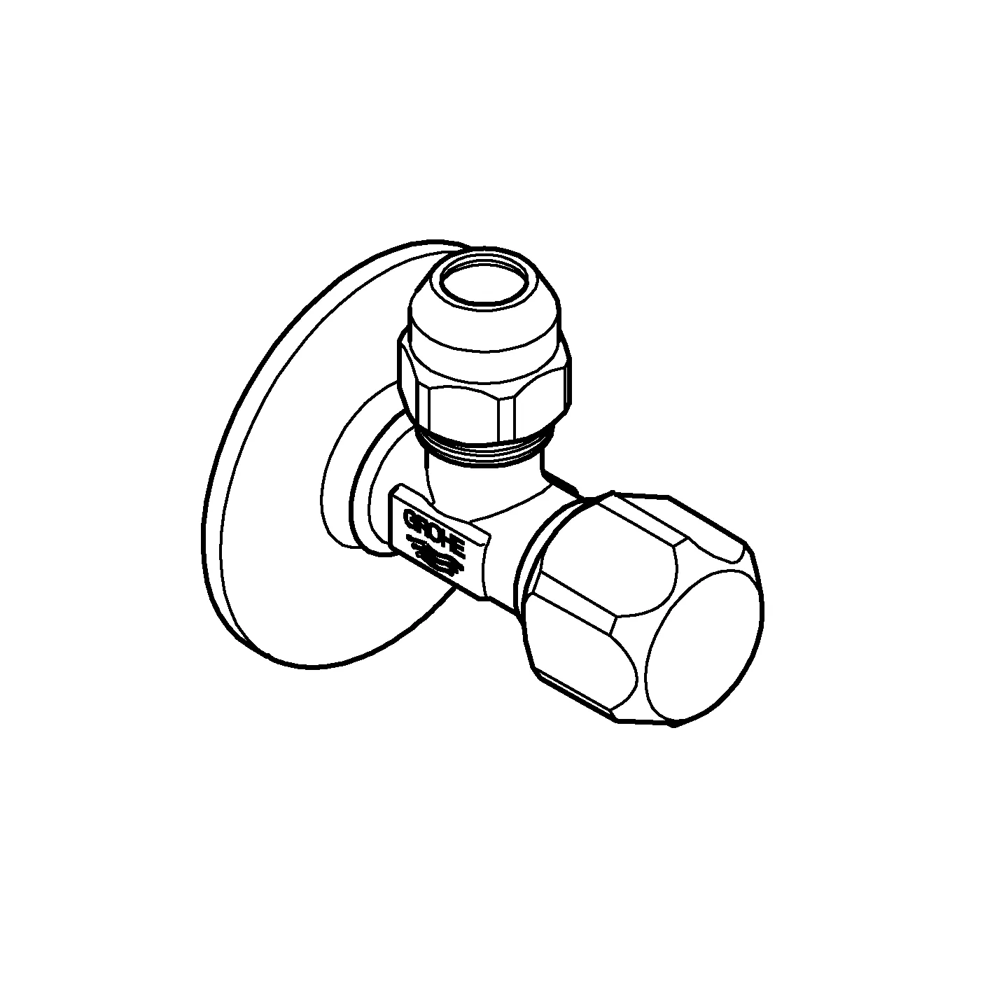Eckventil 22018, Wandanschluss 1/2'', Abgang 3/8'', Quetschverschraubung Ø 10 mm, Schubrosette aus Metall, chrom Eckventil 22018, Wandanschluss 1/2'', Abgang 3/8'', Quetschverschraubung Ø 10 mm, Schubrosette aus Metall, chrom