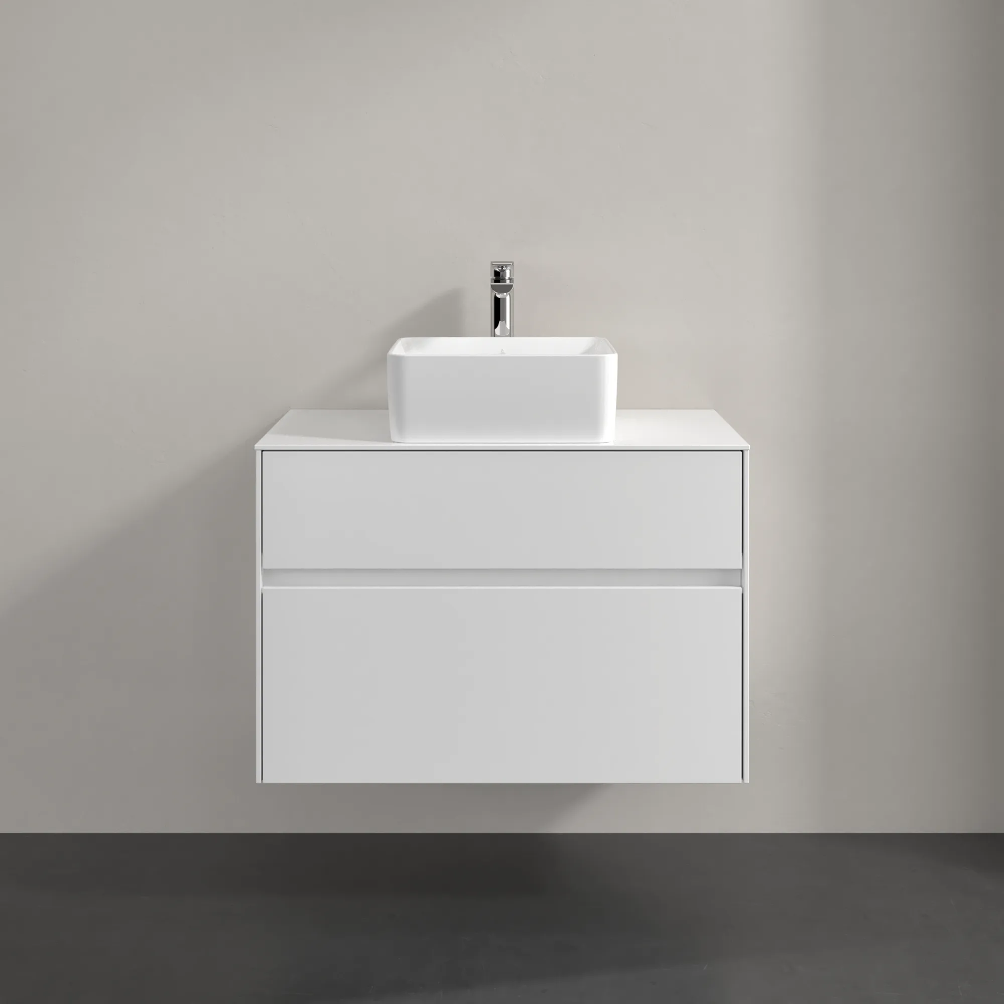Villeroy & Boch Waschbeckenunterschrank Collaro C03700, Eckig White Matt, 800x548x500mm, mit SoftClosing, Hahnlochbohrung werkseitig vorgebohrt