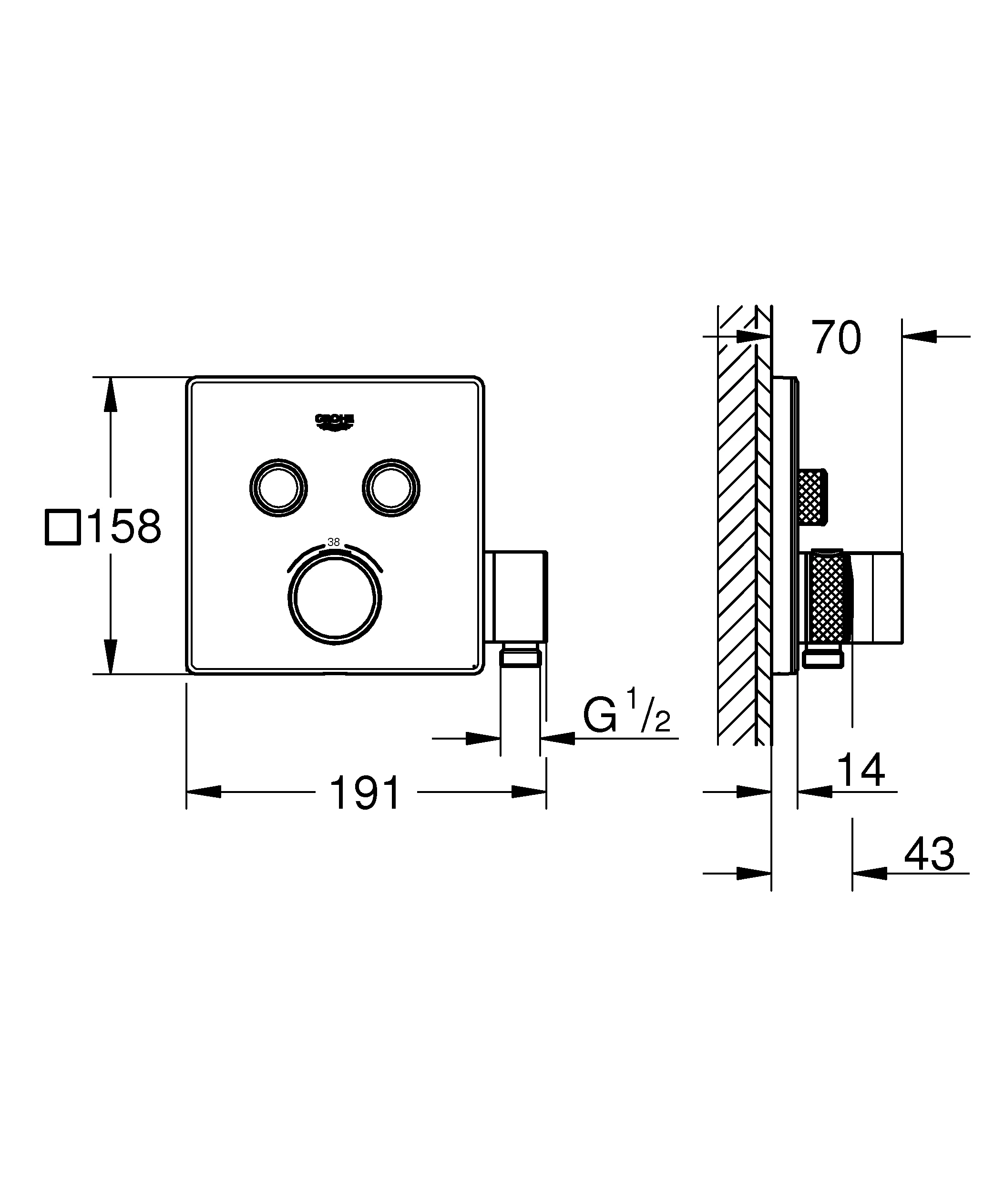 Thermostat Grohtherm SmartControl 29125, mit 2 Absperrventilen und integriertem Brausehalter, Fertigmontageset für Rapido SmartBox, Wandrosette eckig, chrom