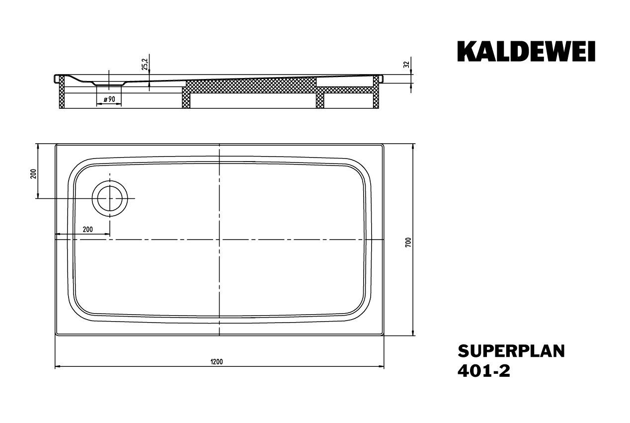 SUPERPLAN CLASSIC mit Wannenträger Duschwanne, 401-2 700x1200mm alpinweiß, mit Wannenträger