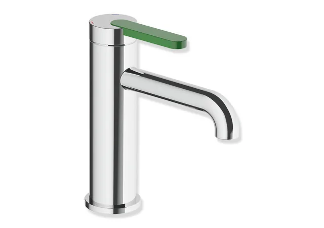 HEWI Einhebel-Waschtischmischer AQ477, chrom, farbiger Griff Maigrün, Höhe 172 mm, Ausladung 130 mm, Durchfluss 5 l/min, Keramikkartusche K-35OP, druckfest bis 35 bar HEWI Einhebel-Waschtischmischer AQ477, chrom, farbiger Griff Maigrün, Höhe 172 mm, Ausladung 130 mm, Durchfluss 5 l/min, Keramikkartusche K-35OP, druckfest bis 35 bar