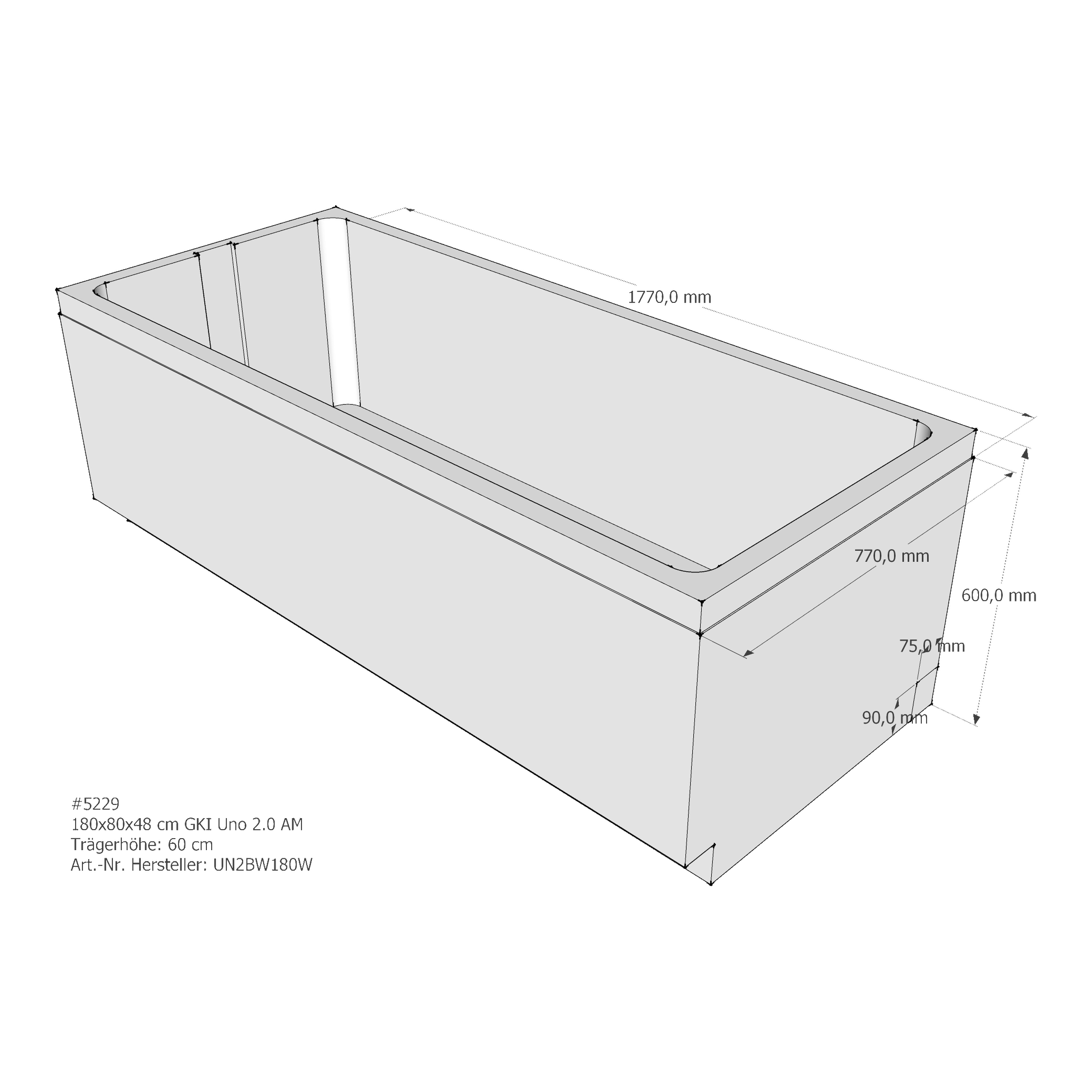 Duschwannenträger für GKI Uno 2.0 180 × 80 × 48 cm