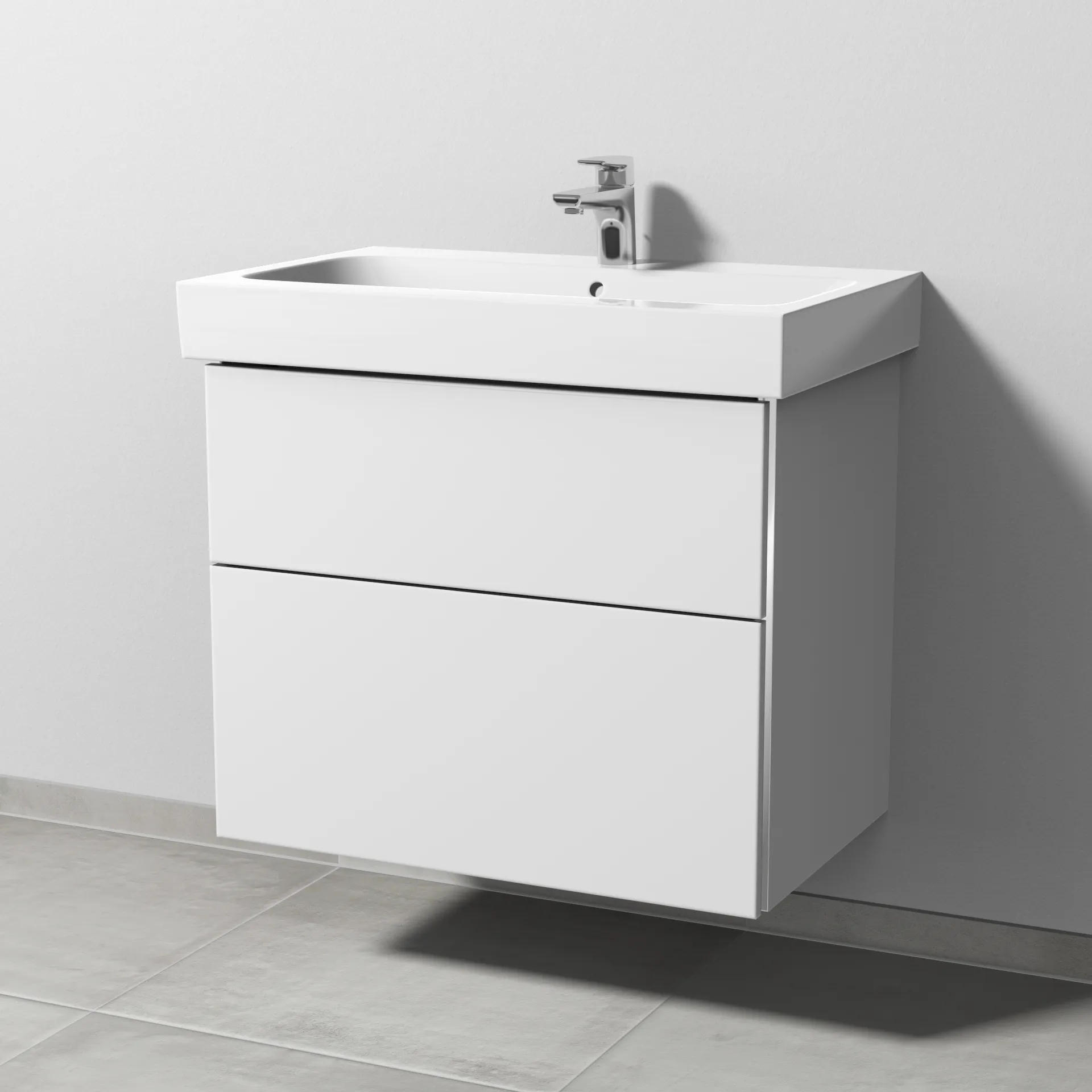 Sanipa Waschtischunterschrank „3way“ passend zu Keramik-Waschtische iCon von Geberit 700 × 593 × 462 mm in Weiß-Soft, Becken mittig