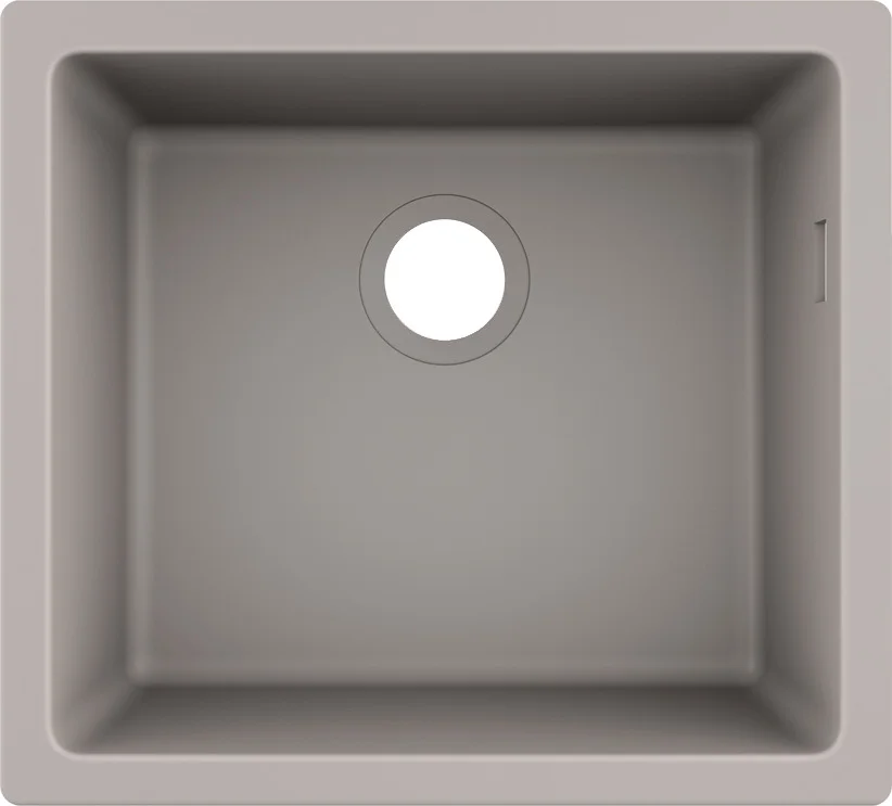 Hansgrohe S51 Unterbauspüle 450 mm, Betongrau – 7 mm stark, 1 Hauptbecken, seitlicher Überlauf rechts